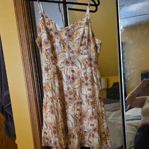 American Eagle Outfitters Floral Mini Dress in Cream and Brown